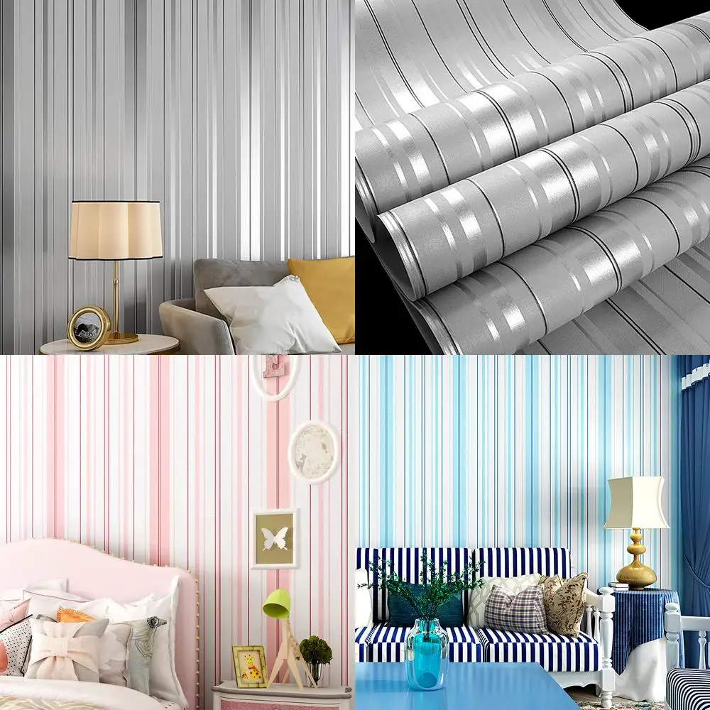 ورق حائط مخطط عمودي رمادي فضي حديث وبسيط لغرفة المعيشة وغرفة النوم وغرفة الطعام وديكور المنزل وجدار سلسلة رمادية