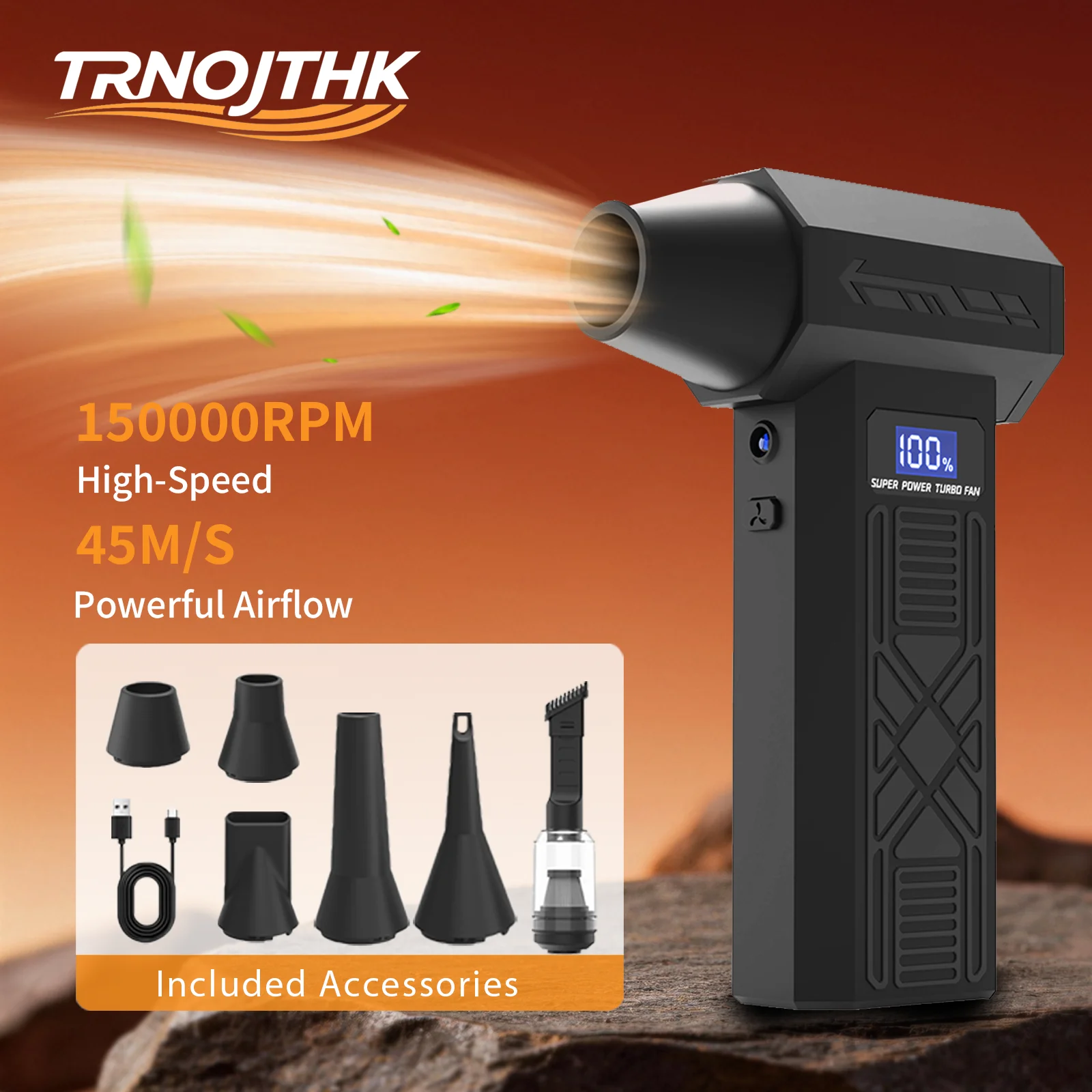 Aspirapolvere portatile 2 in 1 con motore da 15.000 giri/min, mini aspirapolvere senza fili, batteria ricaricabile da 5200 mAh, soffiatore turbo a getto d'aria, 4 velocità, potente aspirapolvere per