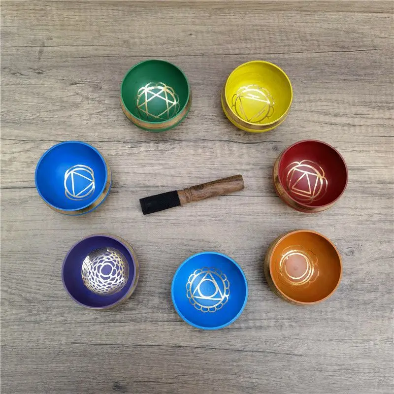 Tibetan Singing Bowl Chakra Sound Healing Set for Meditation Yoga Mindfulness Stress Relief Handcrafted Brass Sound Bath Gift