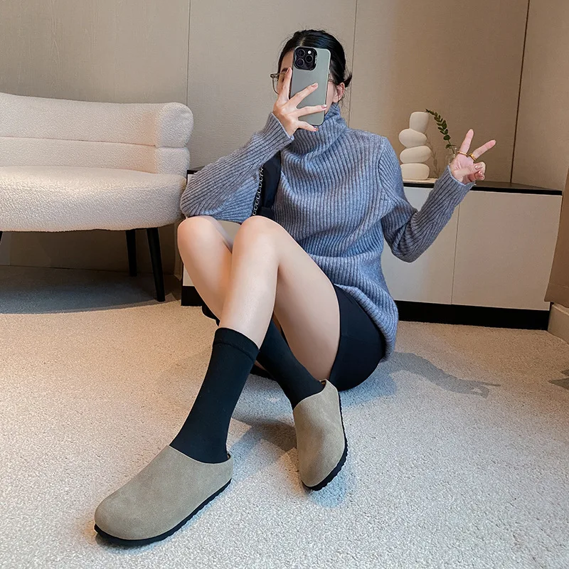 

New Women Shoes Retro Luxury Genuine Leather Mueller Slippers for Woman Fashion Baotou Casual Shoes Designer Shoes Zapatos Mujer