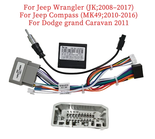 Adaptador de arnés de cableado de coche de 16 pines con decodificador de caja Canbus Cable de alimentación de Radio Android para Jeep Wrangler JK 2008-2017