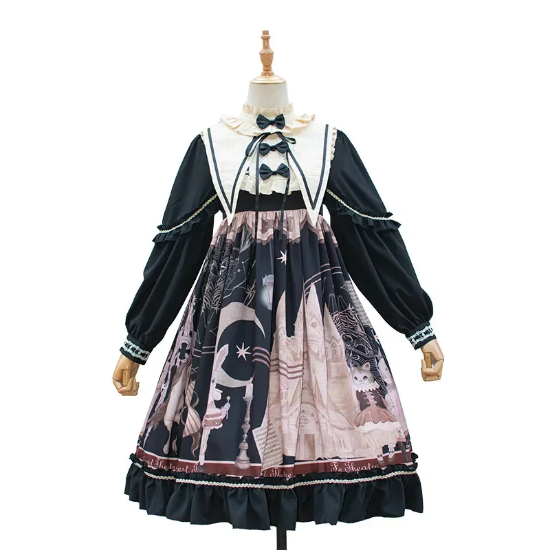 Teatro del bosque ~ Vestido weet Lolita Vestido de fiesta de manga larga con. Cuello puntiagudo desmontable