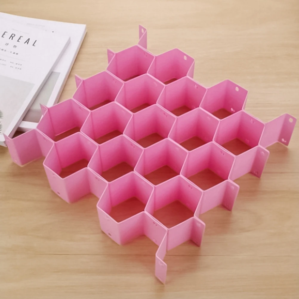 

8Pcs Drawer Organizer Clapboard Adjustable Plastic Dividers For Home Use Honeycomb Design Storage Partitions Pink