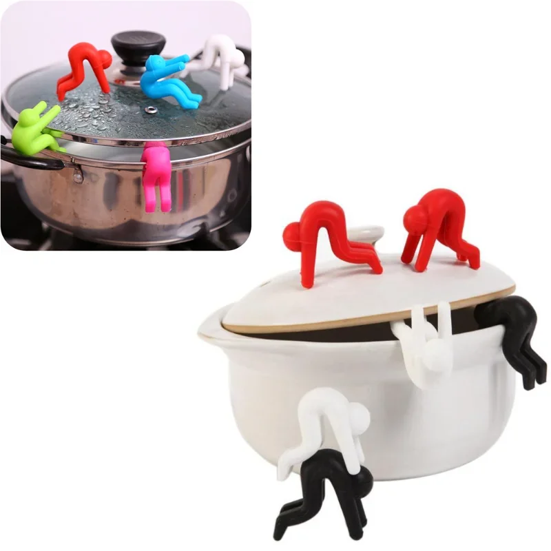 Silicone Pot Lid Spill-proof Little Man Elevator Mobile Phone Chopsticks Spoon Stand Soup Pot Spill-proof Device