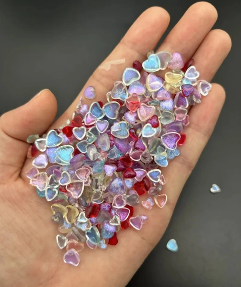 20pcs Kawaii AB Resin Peach Heart Nail Art Decorations 3D Ice Transparent Glitter Love Cute Nail Charms Rhinestones Manicure DIY