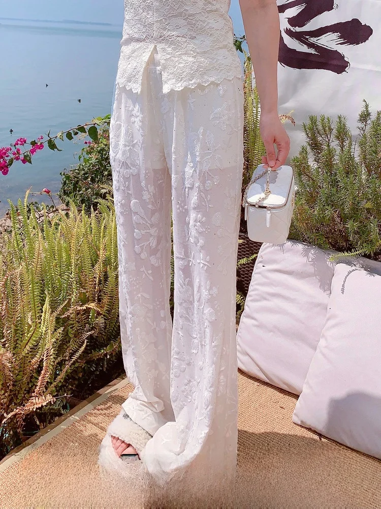 

MissLuxury Summer Velvet 3D Printed Casual Pants High Waist Loose Fit Commute Sle Sun Protection Old Money Aesthetic