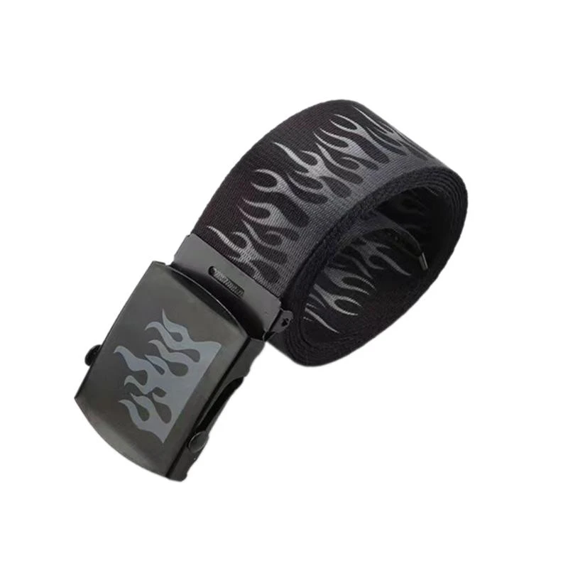 

652F Nylon Waist Belts with Flame Pattern Wide Adjustable Waist Belt Wear Resistant Teens Trousers Jeans Coat Waistband