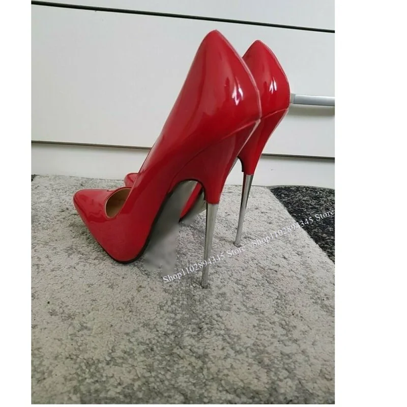 Zapatos de charol rojo sin cordones para Mujer, tacón alto fino, Punta puntiaguda, Sexy, a la moda, talla grande, Verano