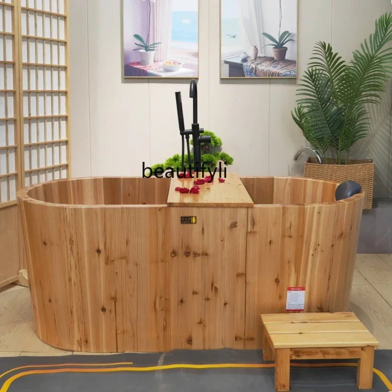 

ss25 Beauty salon B & B bath wooden bucket bath bucket household solid wood bathtub bath bucket thickened 4 cm