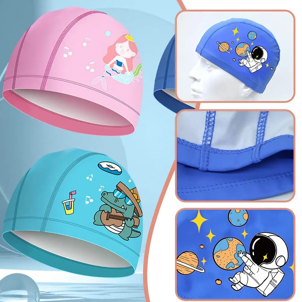 1PCS PU Fabric Kids Swimming Cap Swim Cap for Boys Girls Stretchable Comfortable Swimming Hat in Different Attractive Colou C6D6