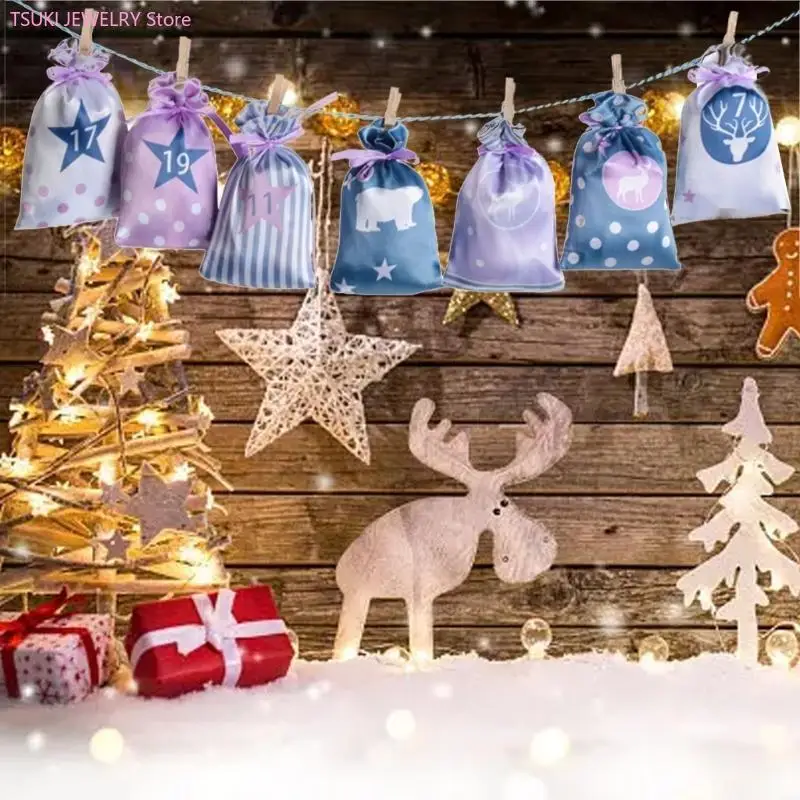 62KE Advent Calendar Bags Christmas 24 Days of Advent Calendar Pouches DIY Gift Bags