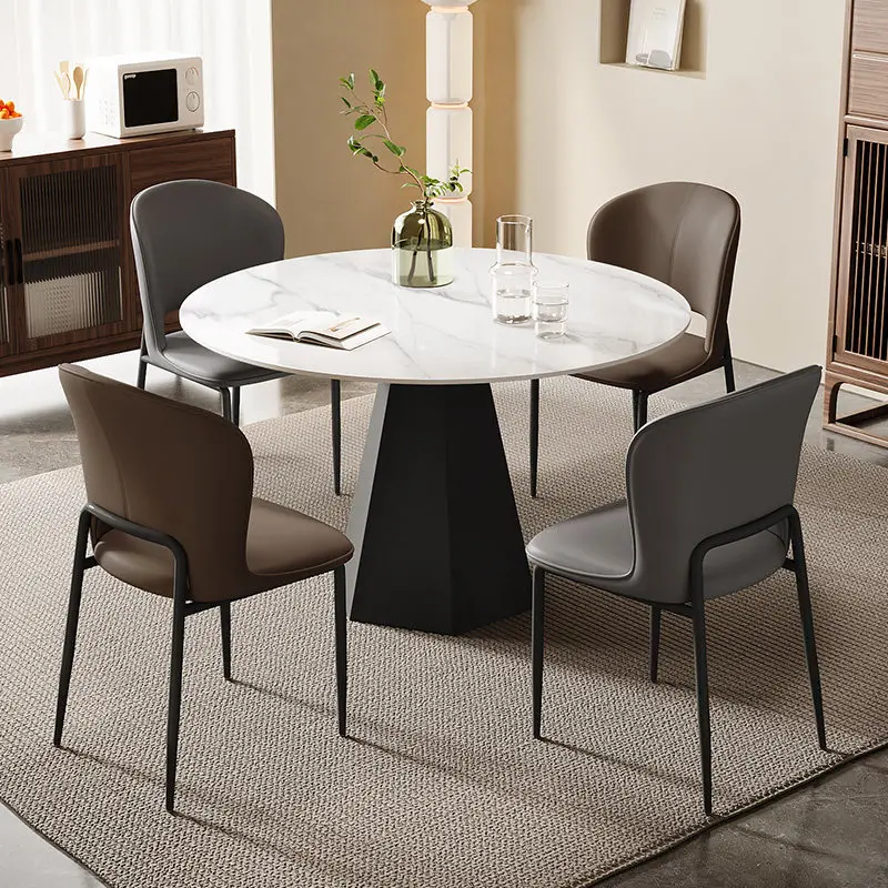 Small Round Table Rock Slab Negotiation Table and Chair Combination, High-end Business Office Round Reception Negotiation Table