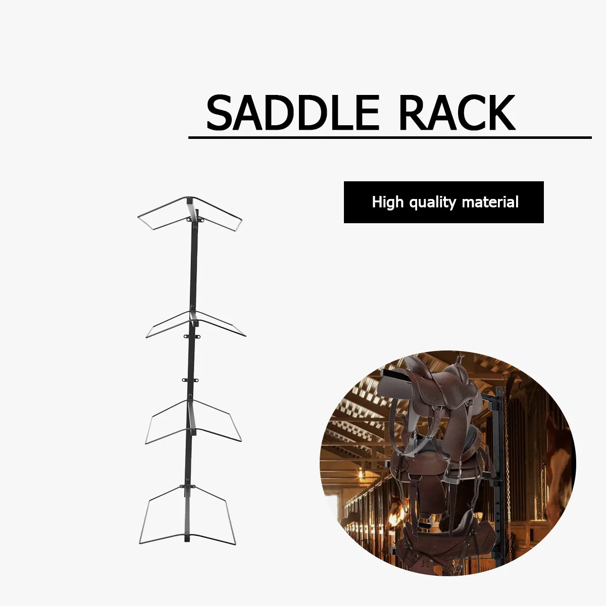 إطار سرج مثبت على الحائط يحمل الماك، الوسادة، الملحقات 4 سروج معدات الفروسية لغرفة تك الحصان