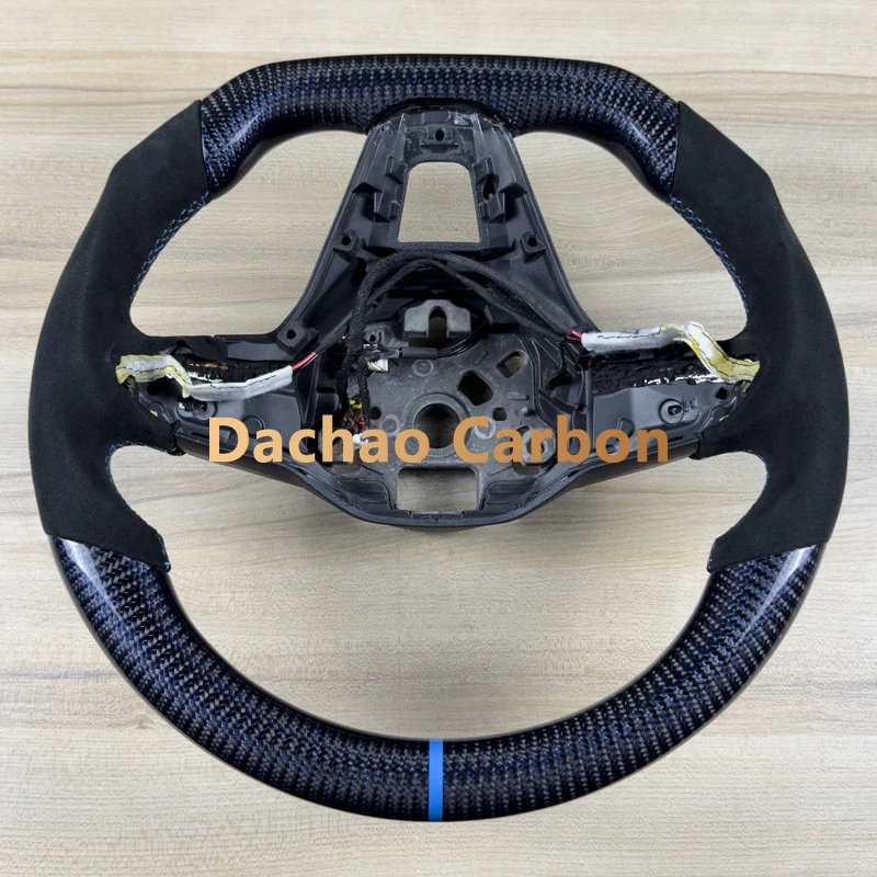 Blue Silk Real Carbon Fiber Steering Wheel For Volkswage VW Golf 8 MK8 R High Quality Leather Custom Style - view 4