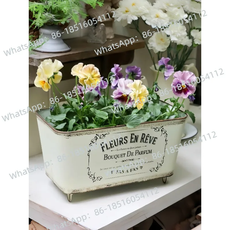 

High-value Tin Flower Pot Japanese Retro Old Long Gardening Groceries Balcony Oval Tulip Bulb Flower Pot