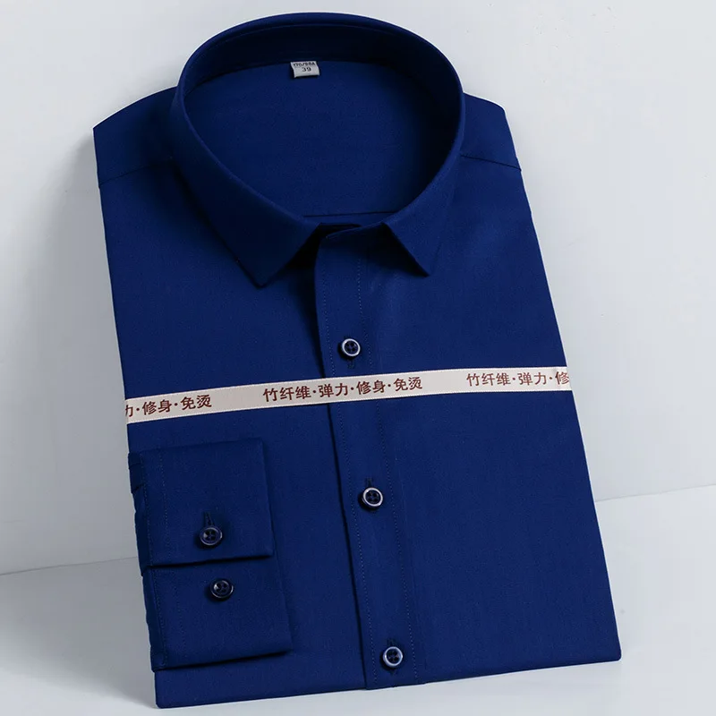 8XL High-end-Arbeit Männer Hemd Bambus Faser Langarm Anti-falten Nicht bügeln Schlank Mode Casual Business büro Weißes Hemd