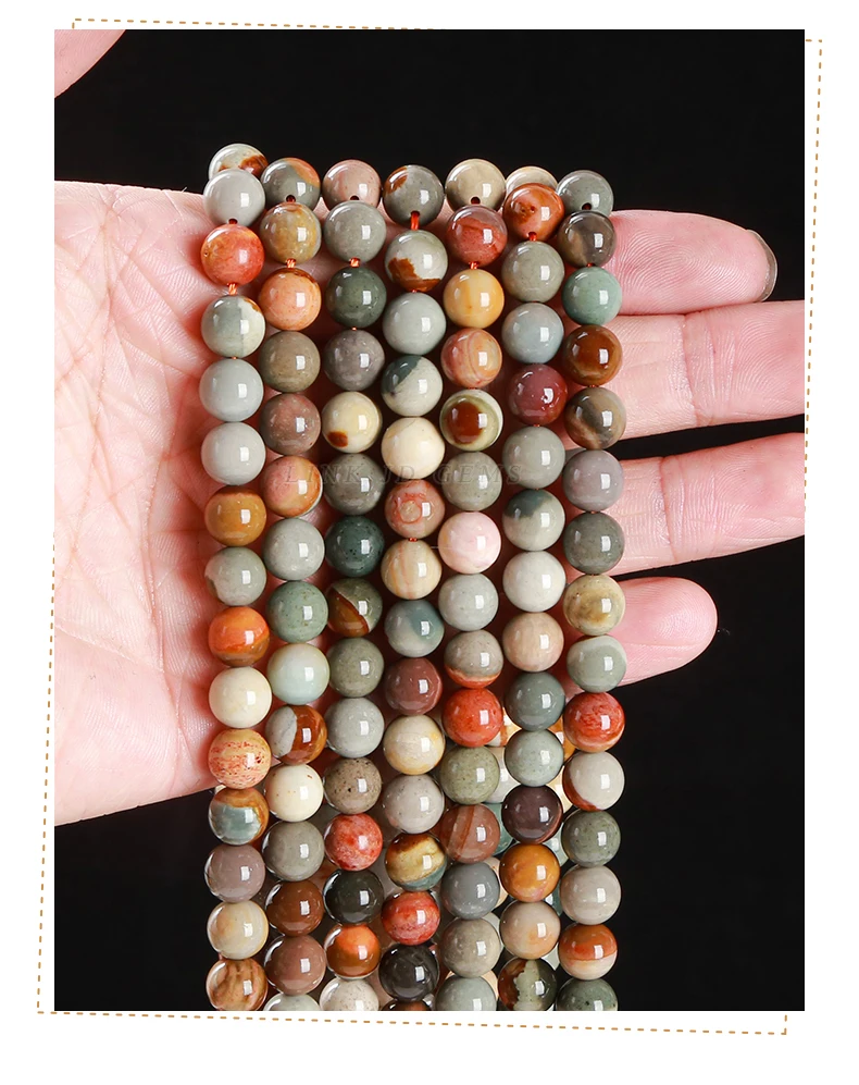 6 8 10 mm Naturstein Amerika Picture Jasper Steinperlen, runde lose Spacer für Schmuckherstellung, DIY Halskette, Armband, Zubehör – Detail 7