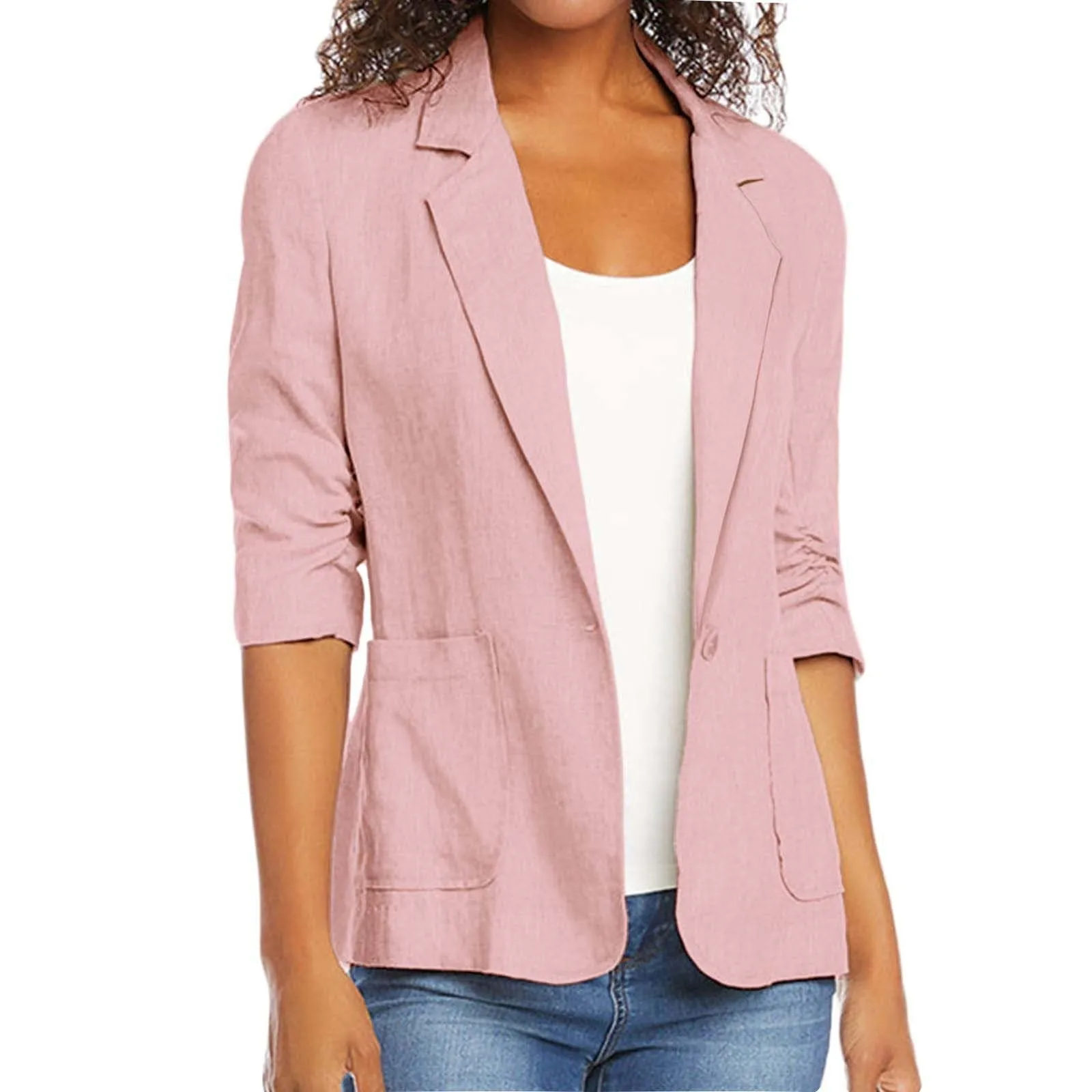 

Suit Jackets Women Stretch Soft Linen Lightweight Blazer Open Front Breathable Workwear Jacket For Women Solid Color Blazer Suit