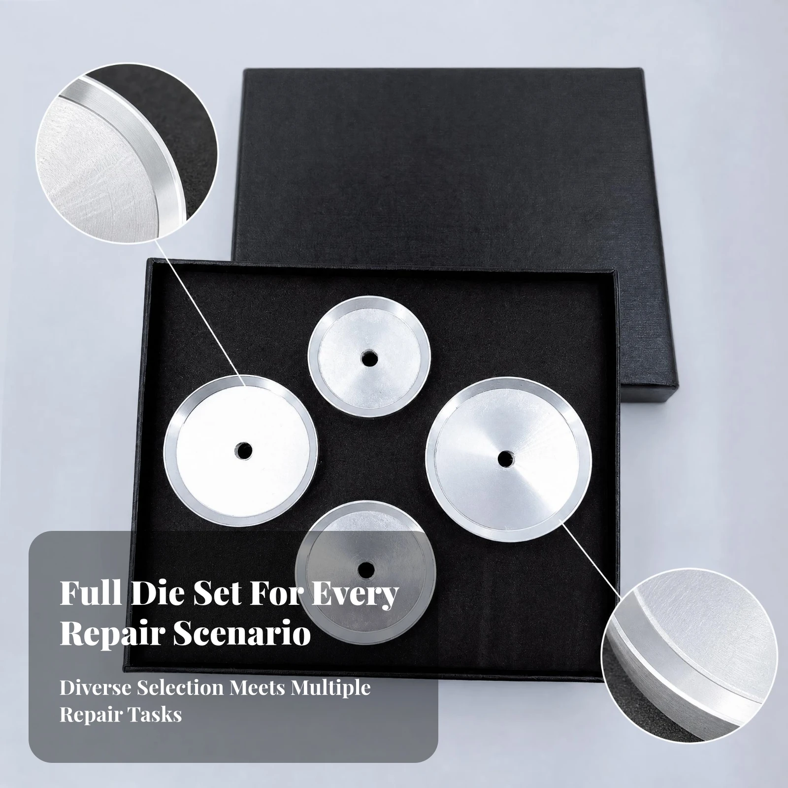 4 Pieces Watch Back Press Dies Scratch Protection Aluminum Press Dies Round Die Set Precision Pressure Silver