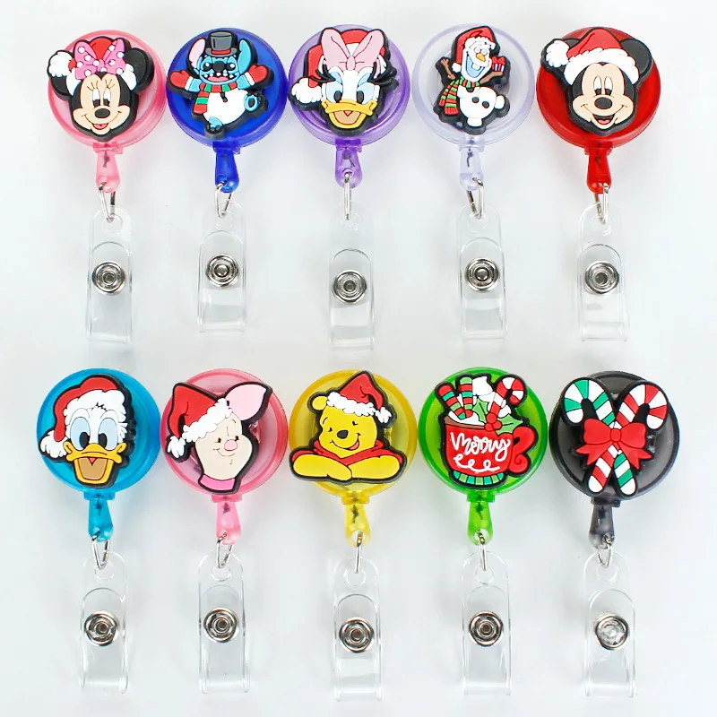 Soporte de tarjeta de identificación de Mickey, Minnie, Winnie, Donald, Clip de palanca escalable, tarjeta de empleado, tarjeta de pecho de Doctor, enfermera, soporte de tarjeta de autobús para estudiantes