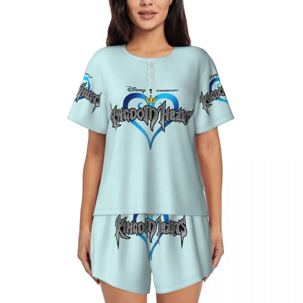 

Custom Anime Game Kingdom Hhearts Pajama Sets for Women 2 Piece Short Sleeve Pjs Shorts Sleepwear