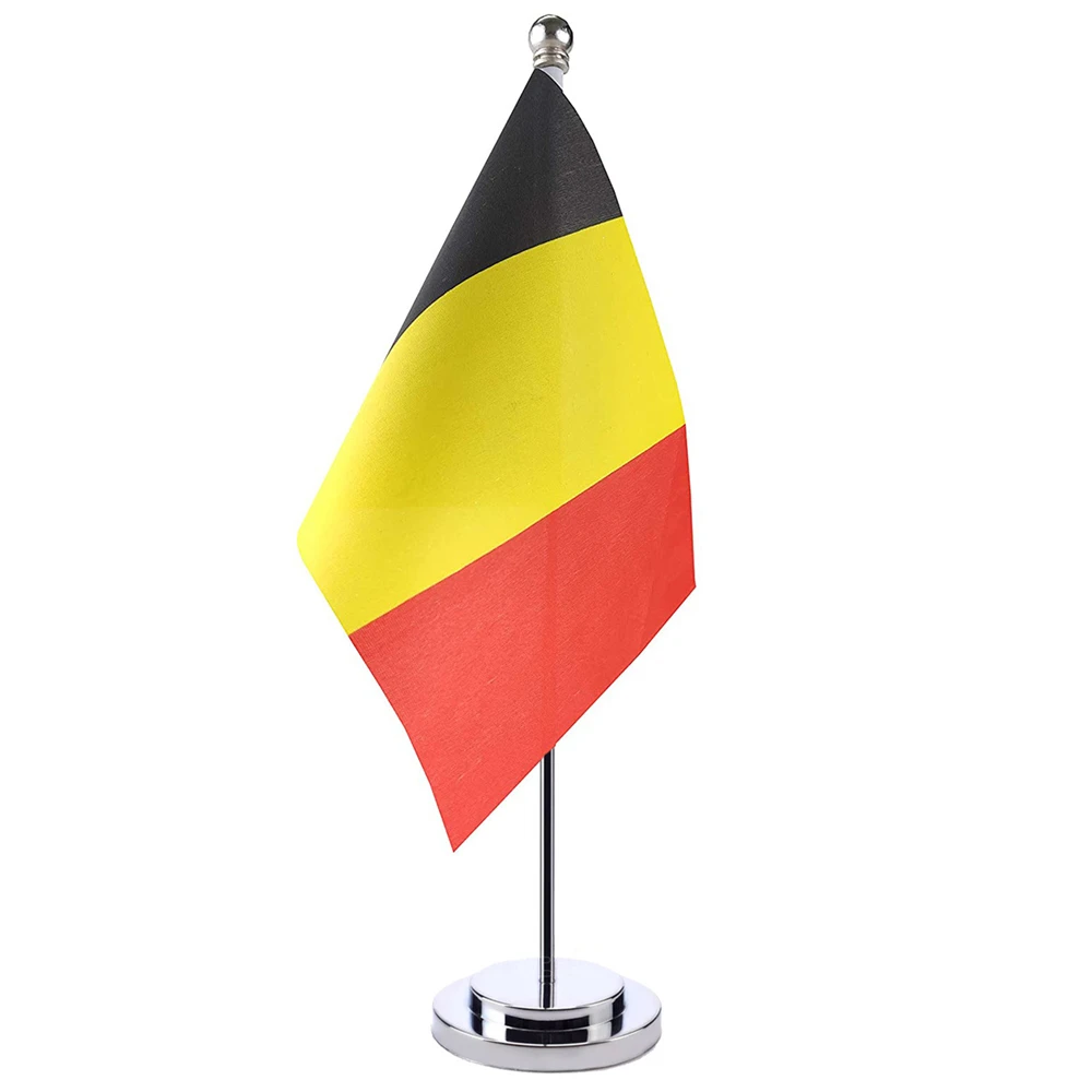 

14x21cm Mini Flag Of Belgium Banner Meeting Boardroom Table Desk Stand Stainless Steel Pole The BEL Flag National Design