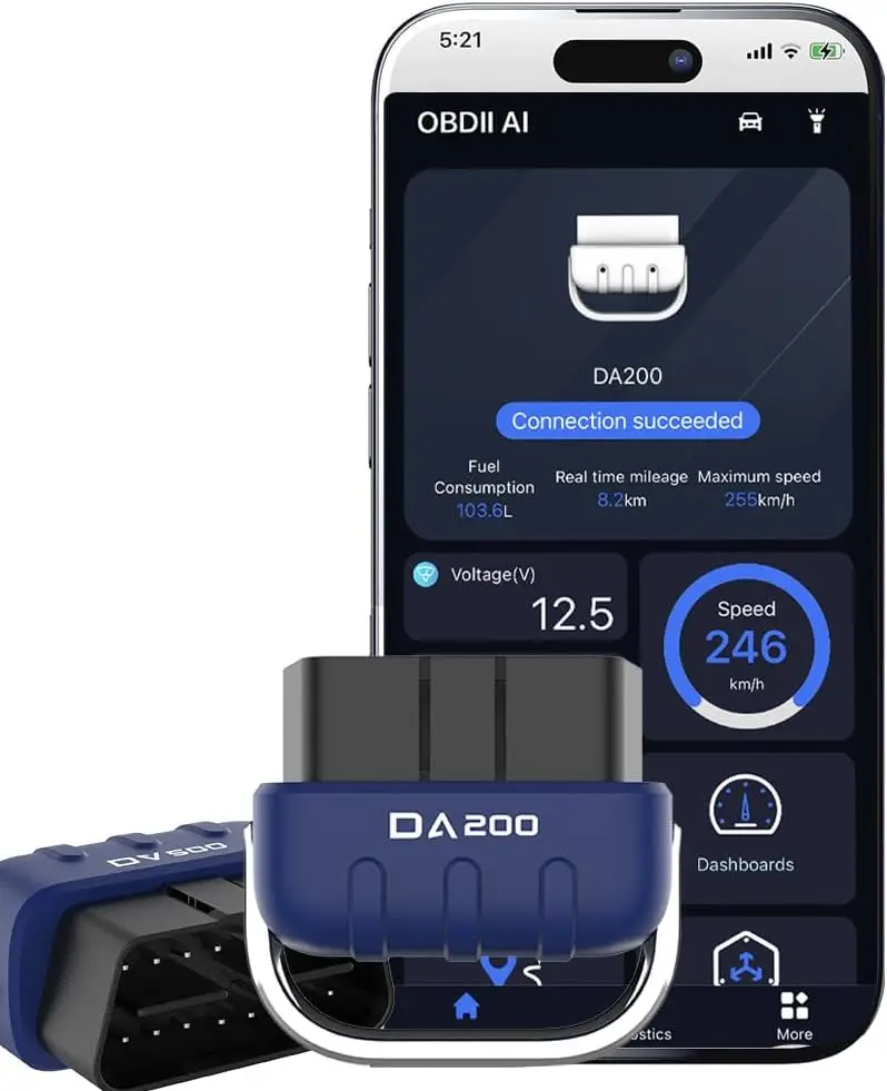 Bluetooth-сканер OBD2, считыватель кодов AI для проверки освещения двигателя, тестирования батареи и живых данных, работает с iOS/Android