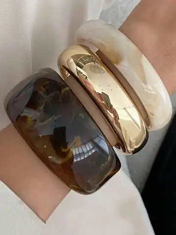 SGIAWETA-3pcs Vintage Resin Amber Texture Acrylic Bangle Bracelets, Fashionable Stackable Design, Suitable For Women's Daily Wear (Resin Bracelet Color May Vary Slightly By Batch)-birthdaygift