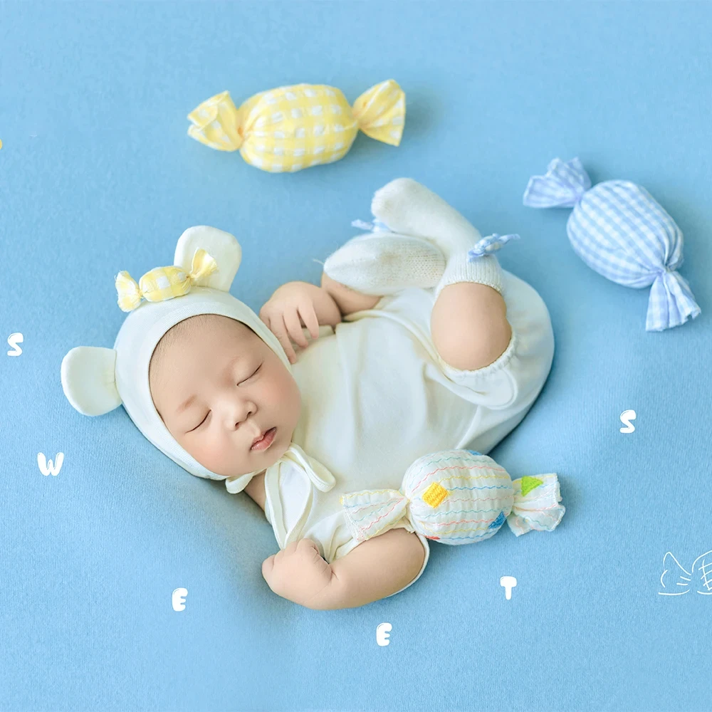 

Newborn Photography Clothing Cute Theme Candy Dolls Combination Baby Photo Jumpsuit Hat+Socks 3pcs/Set Infant Photoshoot Costume