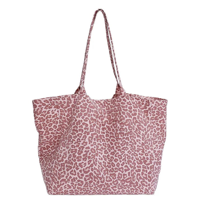 Sweet Leopard Print Canvas Bag for Women2025New Year's Trendy Fashion College Style Tote Bag Lazy Style Large Capacity Bag