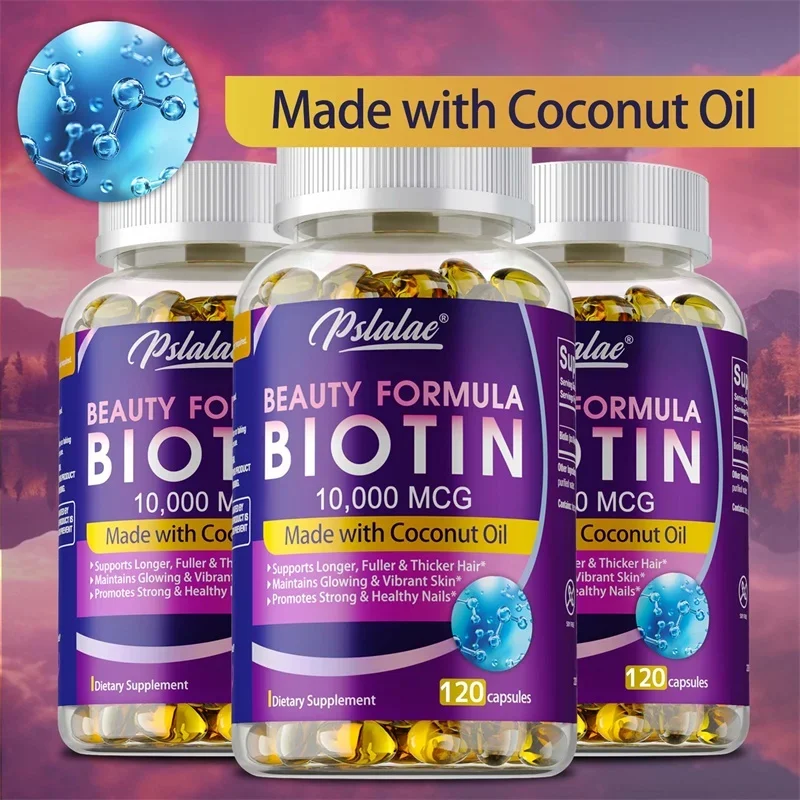 

Biotin Supplements - with Coconut Oil, Supports Healthy Hair, Skin & Nails, Promotes Energy Metabolism, Boosts Immunity, Non-GMO