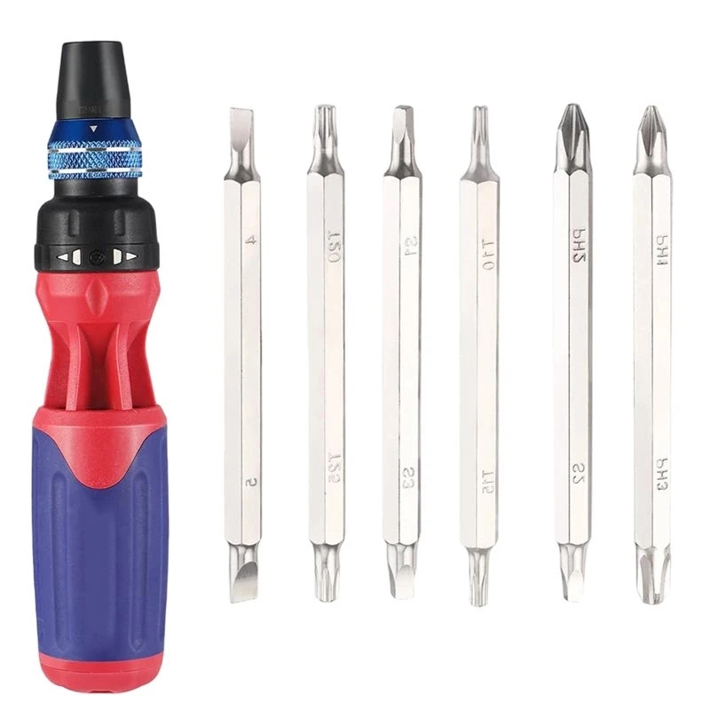 T19C Ergonomic Handle 12-In-1 Ratcheting Multi-Bit Screwdriver Set Featuring Quick-Load Mechanism