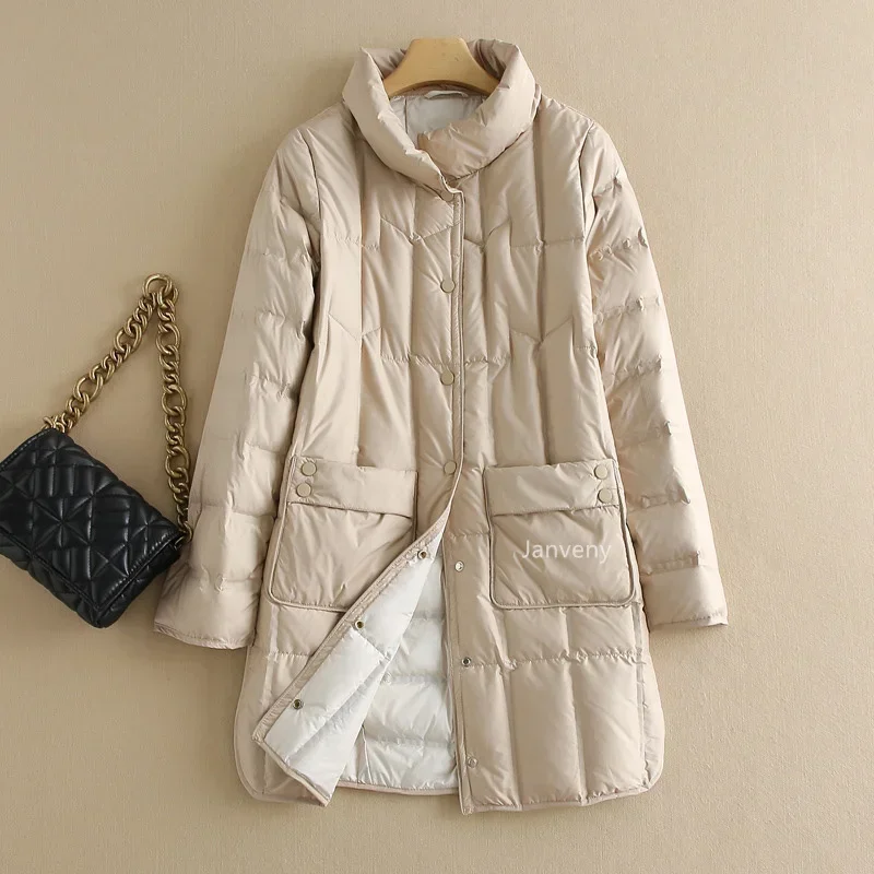 White  Jacket Women New Ultra Light Puffer Coat Autumn Winter Stand Collar Casual Simple Korean Style