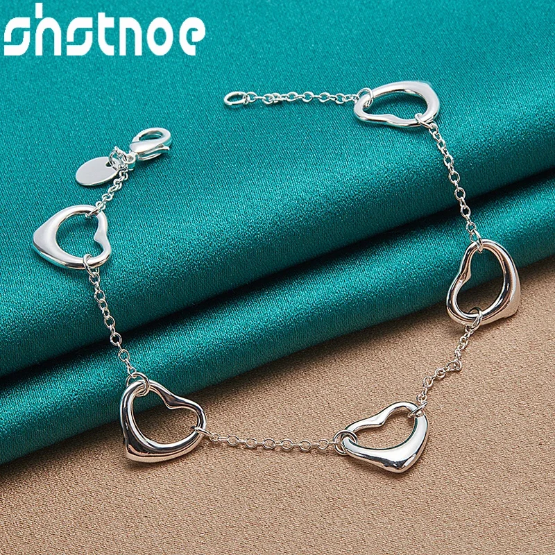 

SHSTONE 925 Sterling Silver Cute Five Heart Chain Bracelet For Women Engagement Wedding Fashion Charm Jewelry Lady Birthday Gift