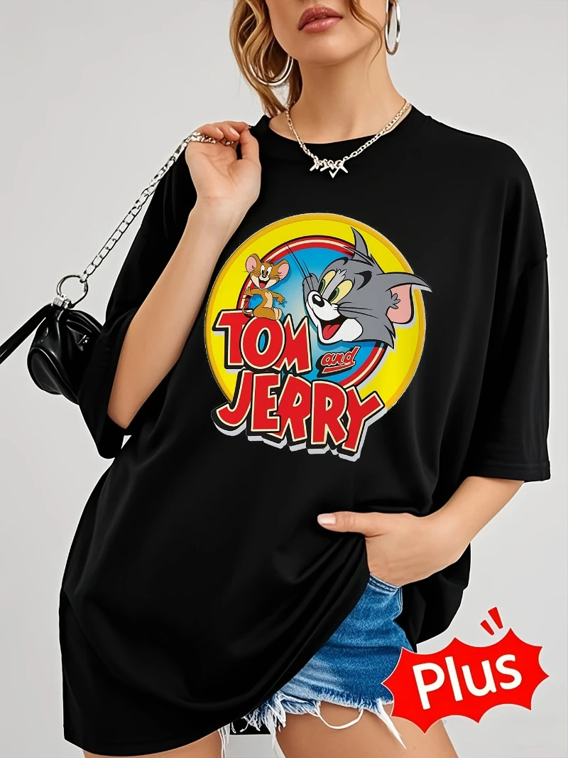 بيع جديد 2025 الصيف توم وجيري المرأة تي شيرت لينة تنفس النسيج الرجعية الراقية الفاخرة لكل من الرجال والنساء