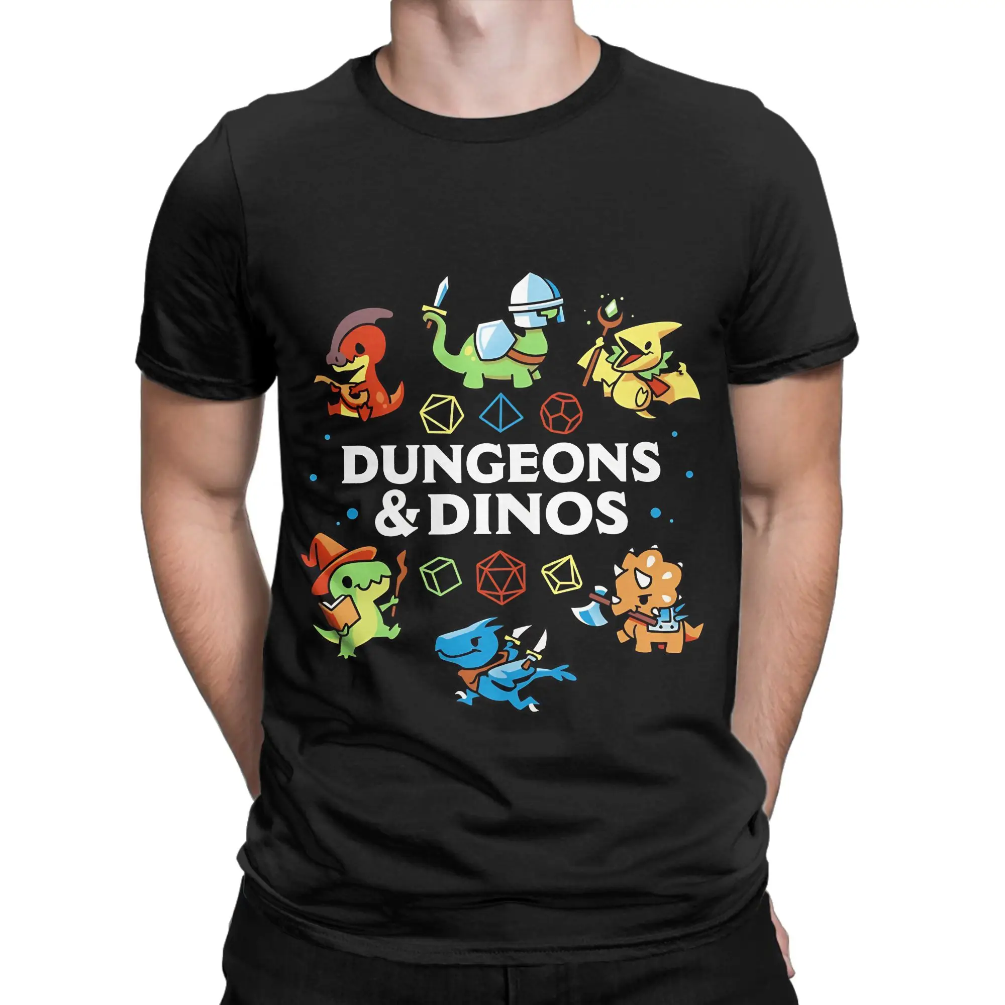 Dungeons And Dinos Cute Dinosaurs and Dice Funny 100% Cotton T-Shirt dDungeons Dragons Tops Tees For Men