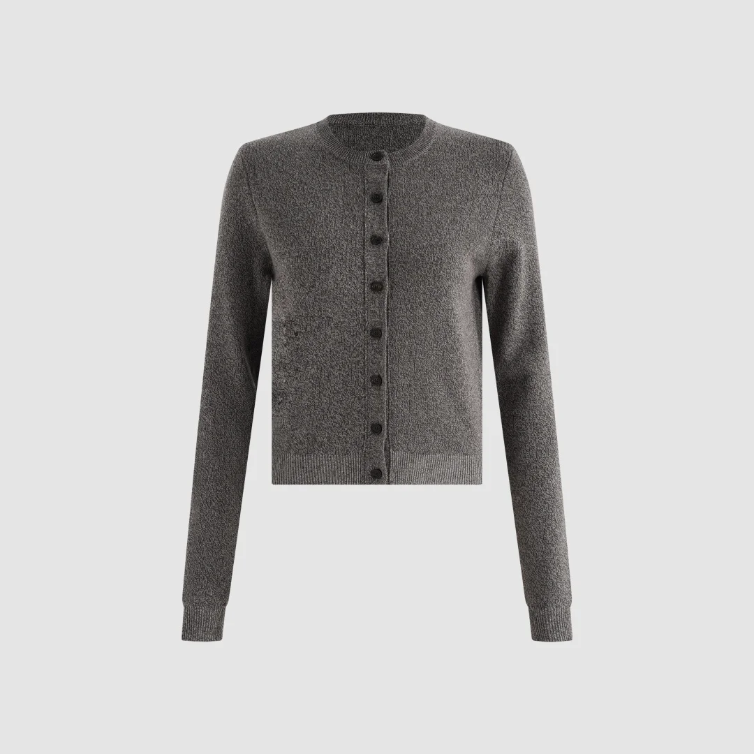 2026 Classic Wool Blend Cardigan – Heather Gray Button-Front Knit Sweater with Ribbed Trim & Slim Fit