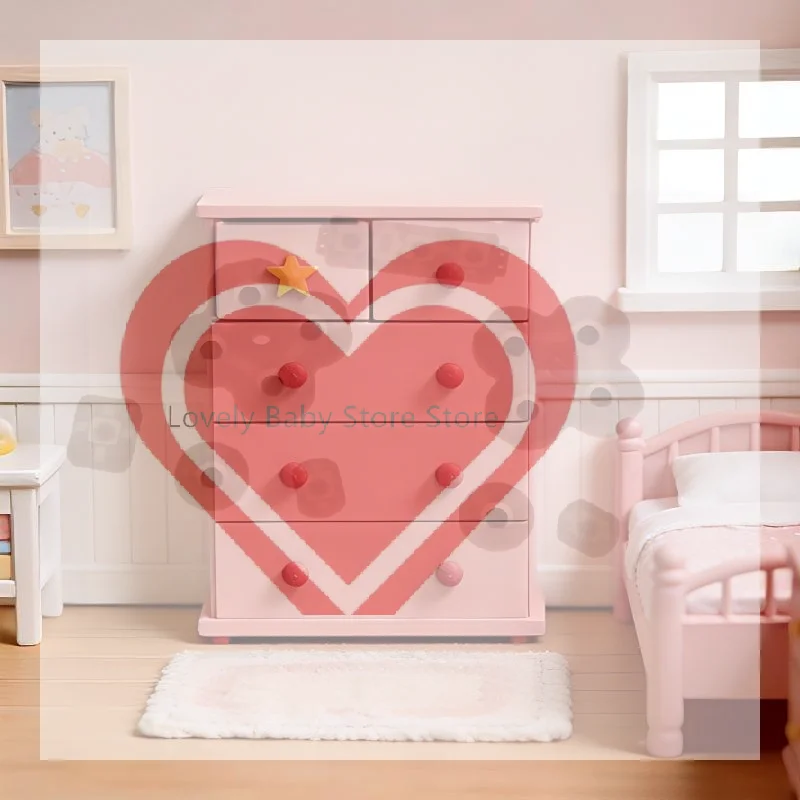 【BS】Miniature Cabinet 1/12 Dollhouse Pink Drawer Cabinet Storage Cabinet Model Dollhouse Furniture Decor Micro Scene Ornaments