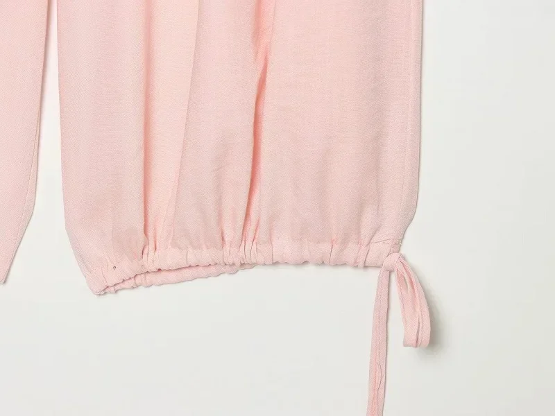 HXAO Sommerhose für Damen mit elastischem Bund, Baggy-Hose in Pink, weit geschnittene Hose mit Schnürung, Jogginghose, Faltenhose, Haremshose für den Urlaub – Detail 8