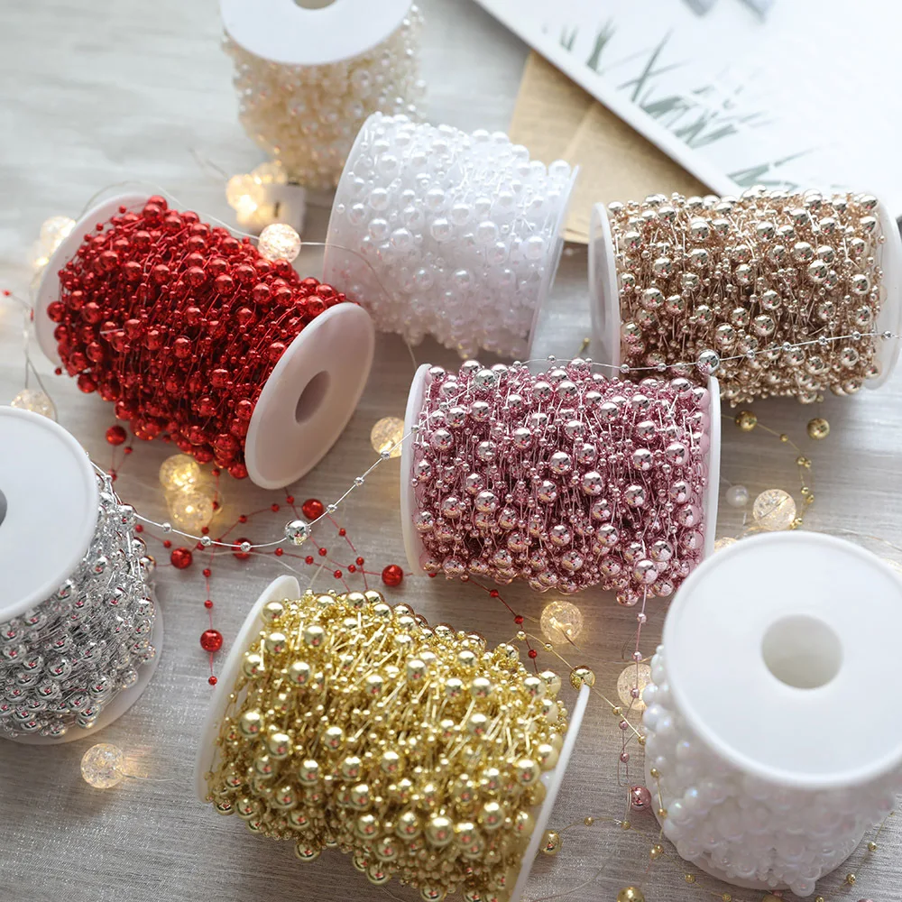 5/10Meters Artificial Pearls Beads Chain Fishing Line String Garland Wedding Party DIY For Bridal Bouquet Decor Headwear