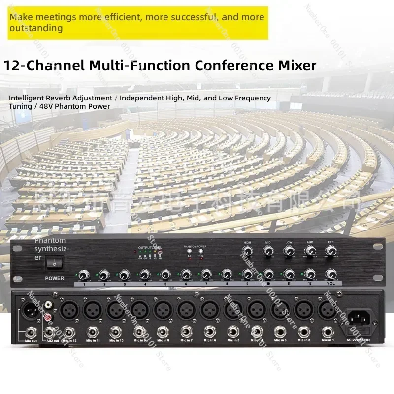 12 Way Audio Mixer Hub 48V Phantom Power Wired Conference Microphone Splitter Professional Engineering Sound Distribution