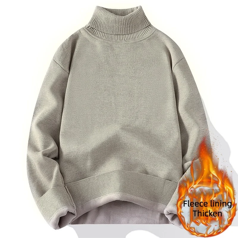 

Пушистый вязаный свитер с высоким воротником, подкладкой и утолщением, однотонная мужская зимняя теплая свободная рубашка-пуловер, винтажный стиль Y2K