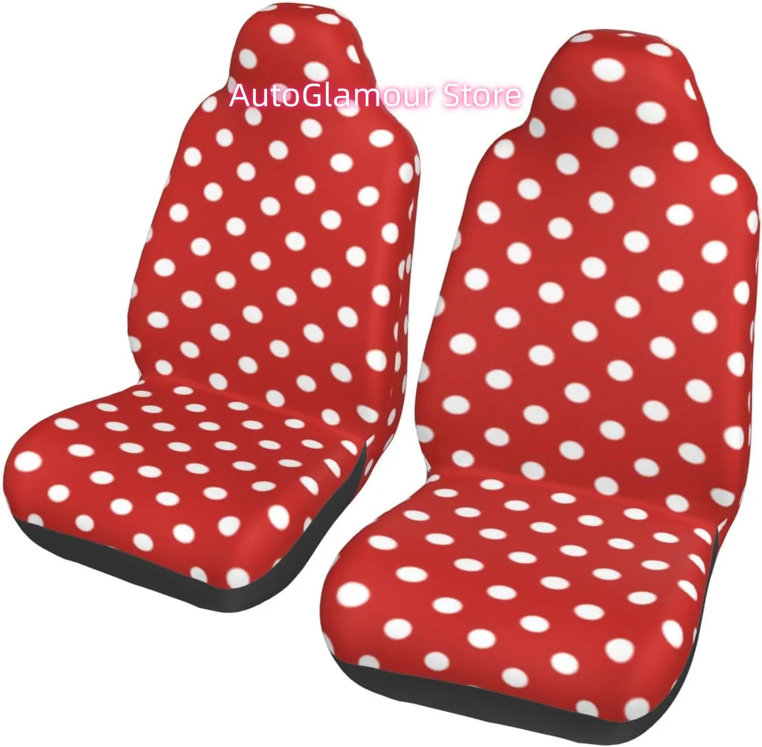 Red & White Polkadot Pattern Square Chiffon 2-Piece   Seat Cover Complete Set - Elastic Seat Protection Cover for C
