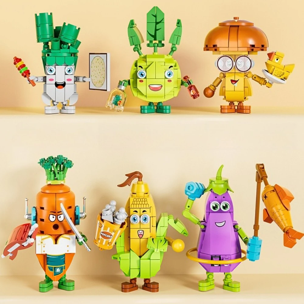 

MOC 6PCS Mini Vegetables And Fruits Brickheadz Building Blocks Set Mushroom Eggplant Toys For Children Birthday Holiday Kid Gift