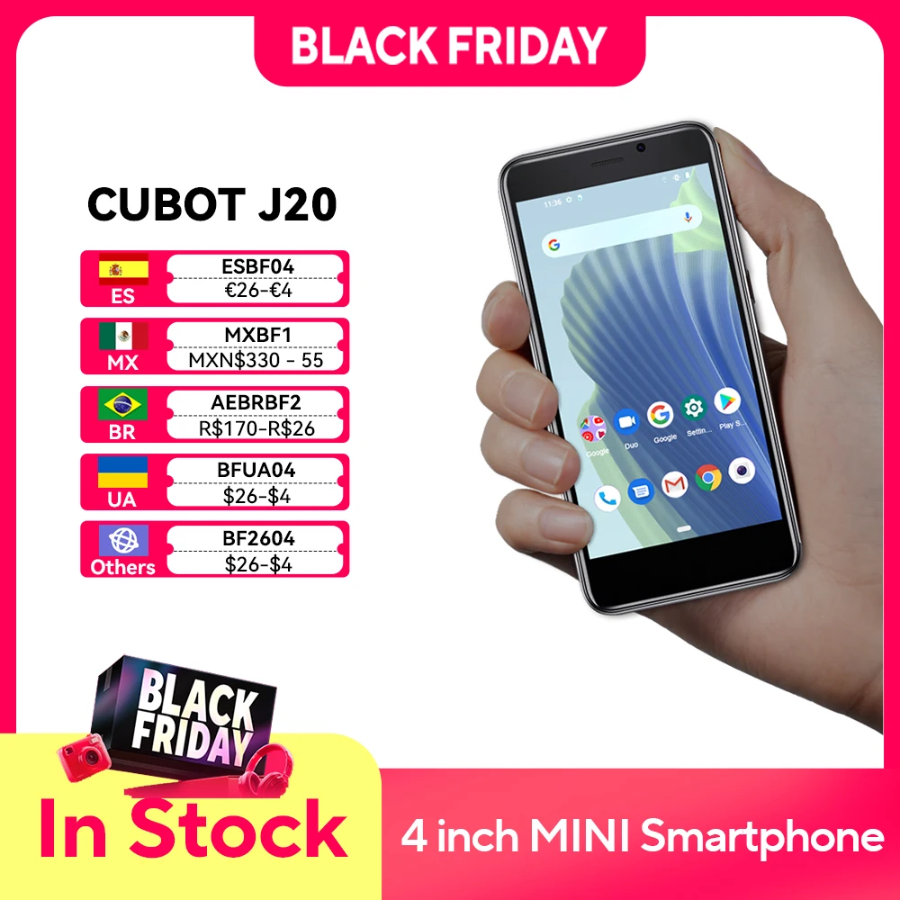 Cubot J20، شاشة صغيرة 4 بوصة، Android 12، ذاكرة وصول عشوائي 2/3 جيجابايت، ذاكرة وصول عشوائي 16/32 جيجابايت (128 جيجابايت ممتدة)، شريحتين اتصال 4G Celulares، 2350 مللي أمبير في الساعة، نظام تحديد المواقع العالمي (GPS) #1