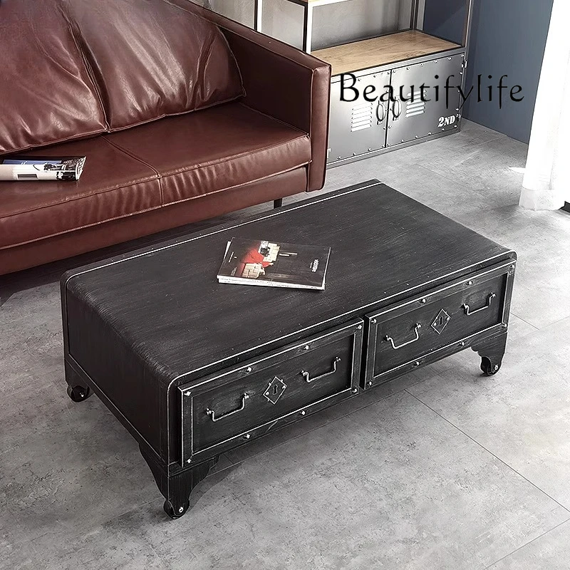 

Retro creative industrial style rectangular rivet metal wrought iron designer tea table living room storage living room cabinet