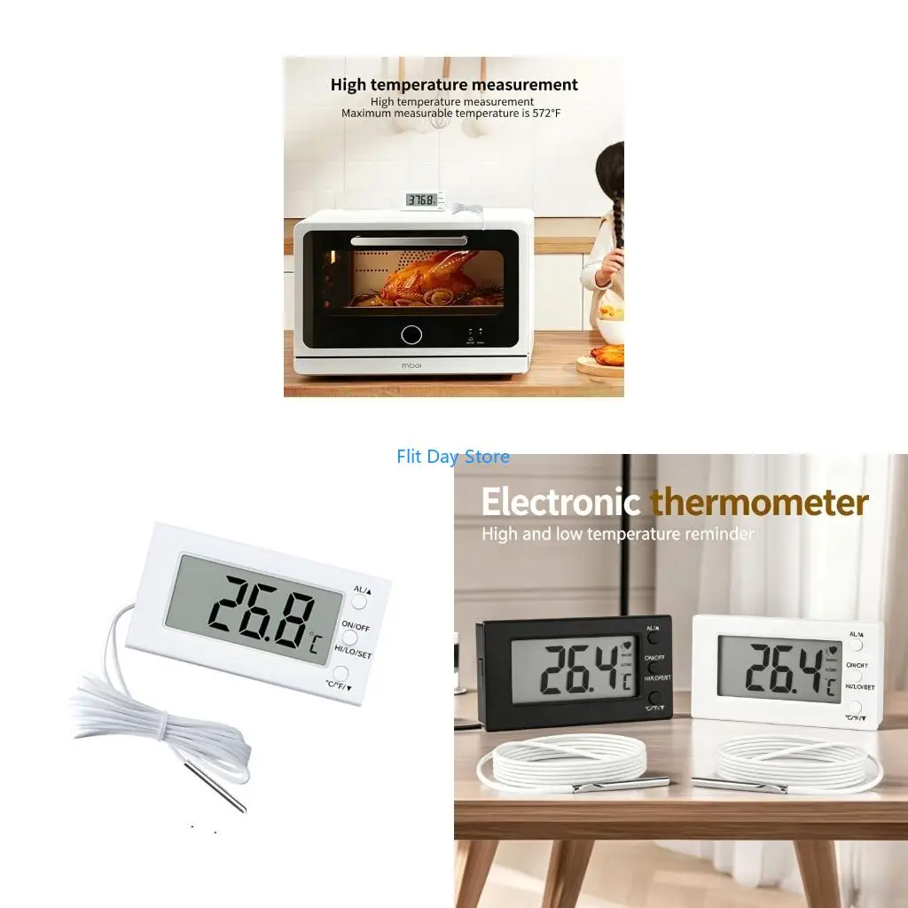 F92C Two Way Warning Digital Temperature Meter For Food Safety And Lab Application Waterproof Probe 50 300℃ Display