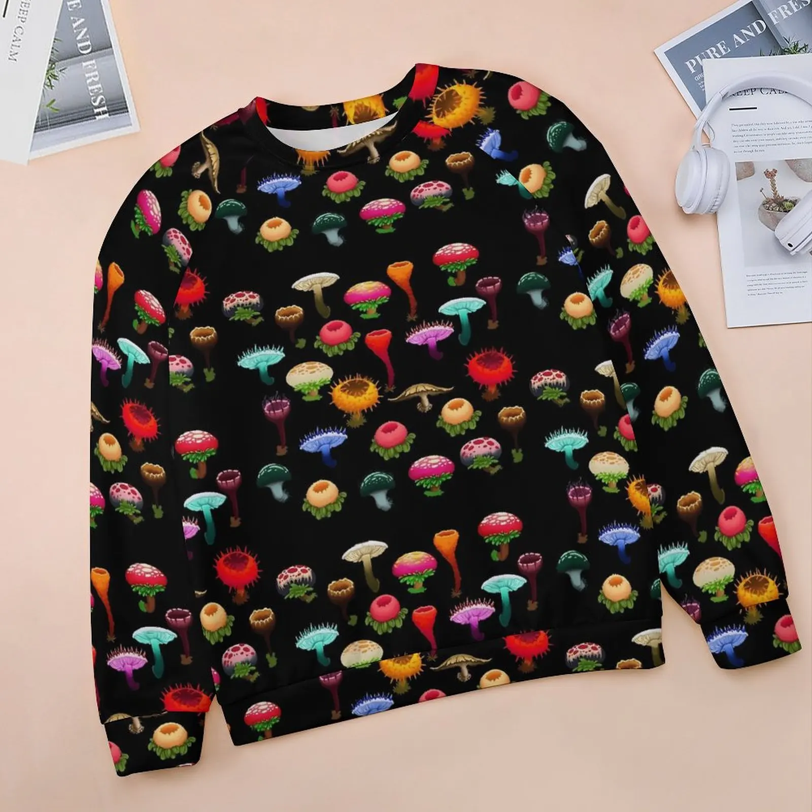 Colorful Mushrooms Hoodies Womens Red Yellow Street Fashion Casual Hoodie Long-Sleeve Y2k Graphic Clothing Large Size 2XL 3XL