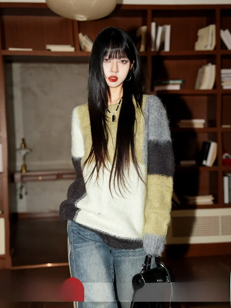 

Женский свободный свитер с узором в клетку, теплый вязаный топ для ношения под одеждой, утолщенный, зимний, модный