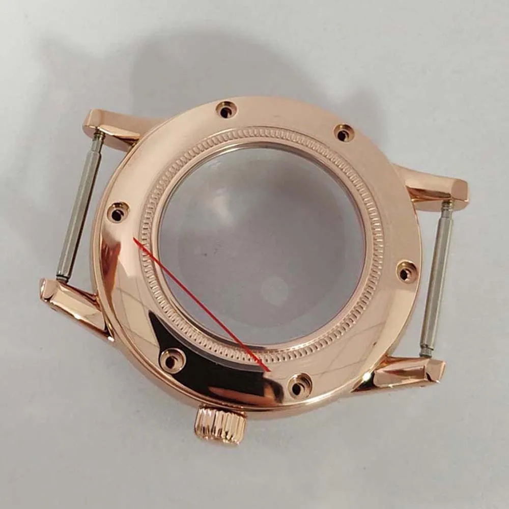 39MM Stainless Steel Transparent Bottom Case NH35, Rose Gold Mineral Glass Watch Case, for NH35/NH36/4R/7S Movement, Watch Shell